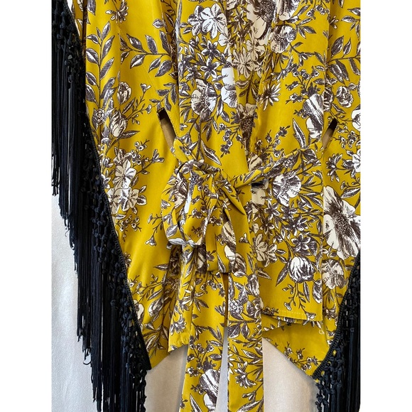 Modcloth Mustard Floral Wrap with Fringe - Picture 5 of 7